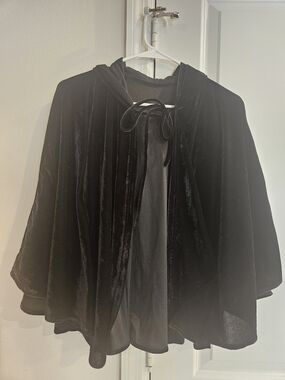 Black Velvet Hooded Cape Jacket